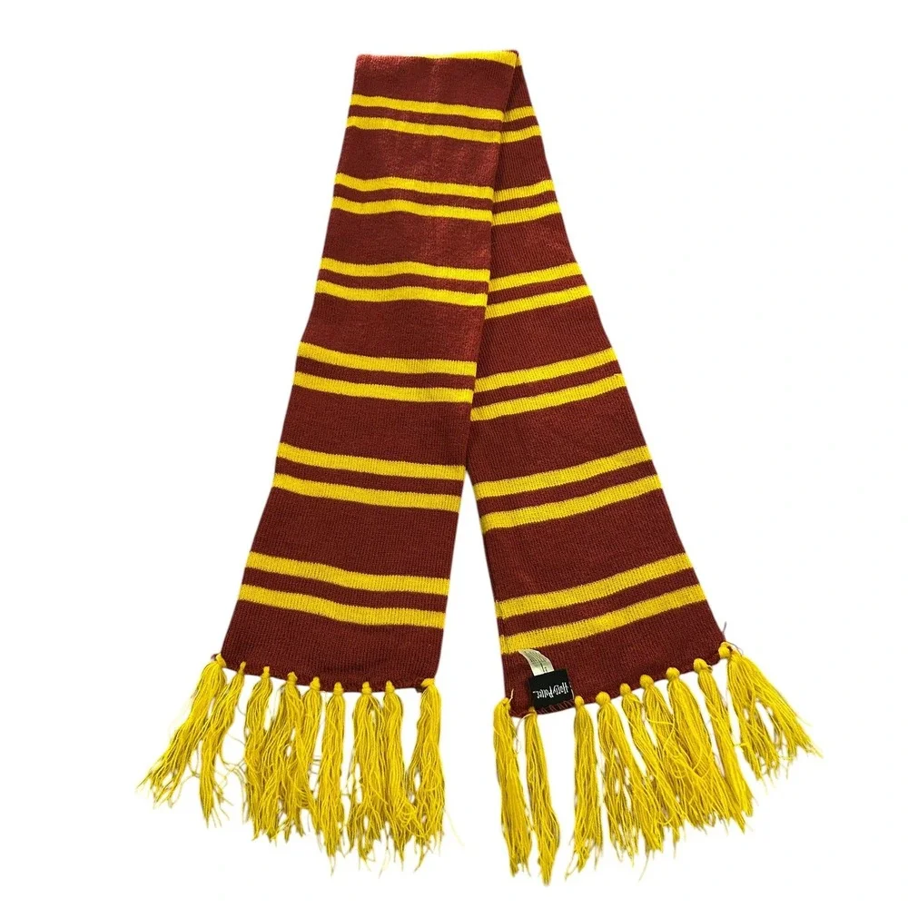 Harry Potter Gryffindor Scarf Burgundy Gold Striped Knit House Crest Tassel